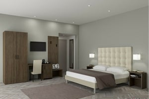 Soluzione di arredo ecologico per camera moderna di hotel