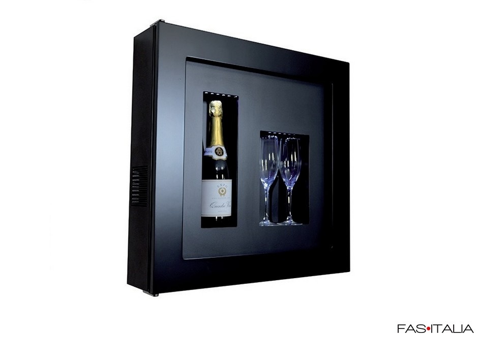 Frigobar a parete "Champagne" nero cornice nera