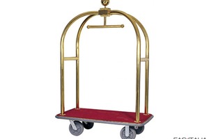 Carrello ottonato porta bagagli con appendiabiti